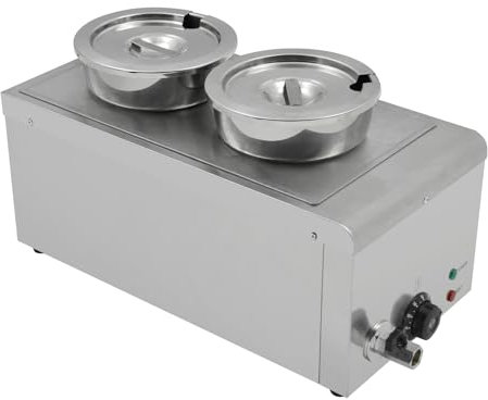 TAIMIKO Bain Marie Station à Soupe Électrique Chauffe-Plat Pots Ronds en INOX avec Couvercle et Robinet de Vidange 30-85 °C