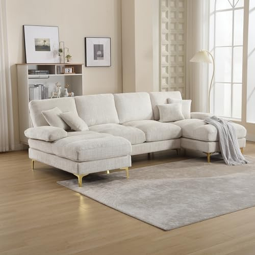 YESGIGA Modern Large Chenille Fabric U-Shape Sectional Sofa (Beige)