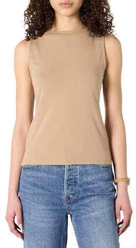 Amazon Essentials Women's Slim-Fit Rib-Knit Boatneck Layering Tank Top, Tan, M
