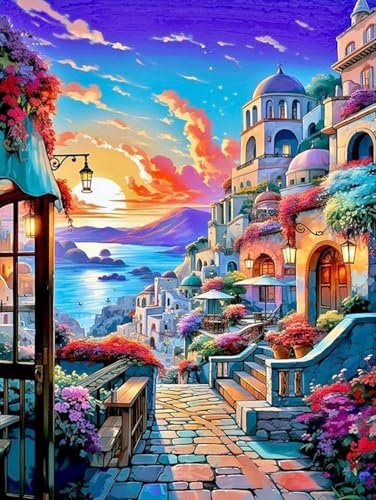 SULISO Peinture par Numéro Fleur Adulte avec Pinceaux et Acryliques Bricolage Peintures Kits pour Adultes Enfants Seniors Débutant,Sans Cadre 40x50cm,Fantaisie au bord de la mer