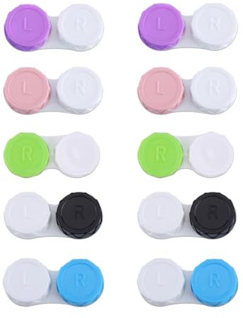 UEAVOID 10 pieces contact lens container, protective case for contact lenses and integrated mirror, portable glasses case, travel set for home and travel (green, blue, pink, black)