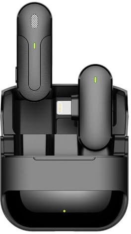 HUACAM Microfono Lavalier senza fili, microfono per iPhone per registrazione video, vlogging, YouTube, intervista, 6 ore di durata della batteria e cancellazione del rumore (app-ch 02)