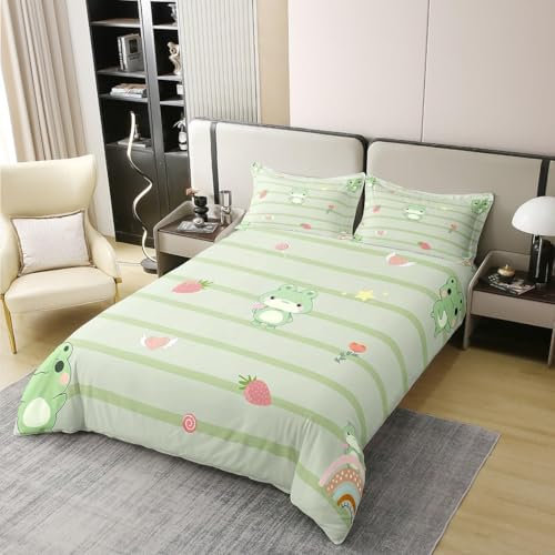 TACOKI Bettwäsche 200x200 Süßer Frosch, 3D Muster Grüner Frosch Bettwäsche Set Weich Kuschelig Mikrofaser Bettbezug mit Reißverschluss Bettbezüge + 2 Kissenbezug 80x80 cm 3292z