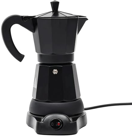 Royyalpa Cafetera Eléctrica Espresso de 300 ml - 6 Tazas, Moca Con Base Separada, de Aluminio Negro