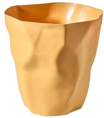 Kikumi Papelera Pequeña de Plástico, única, Irregular, Arrugada, Moderna, con Tapa Abierta, para Baño, Oficina, Dormitorio, Cocina (Amarillo)