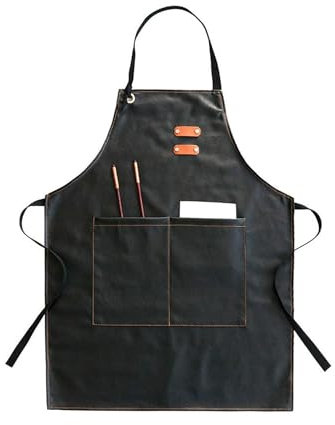 ygmmuixw Delantal de cuero – Cintura elegante con bolsillos para entusiastas de la cocina Delantal Trabajo Moda Ropa de cocina casera