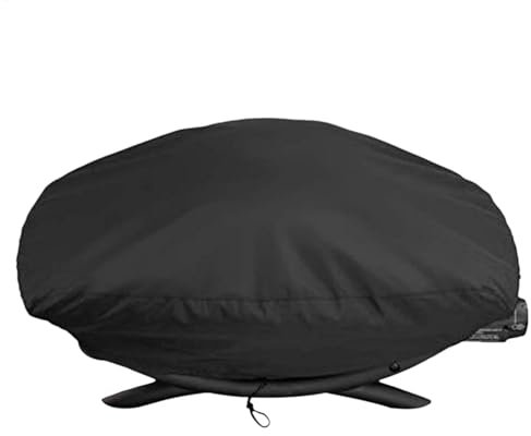 Housse de gril – Housse de protection contre les intempéries en tissu Oxford noir pour barbecue avec cordon de serrage | Housse anti-poussière légère et étanche pour le stockage du gril Weber Q1200 et