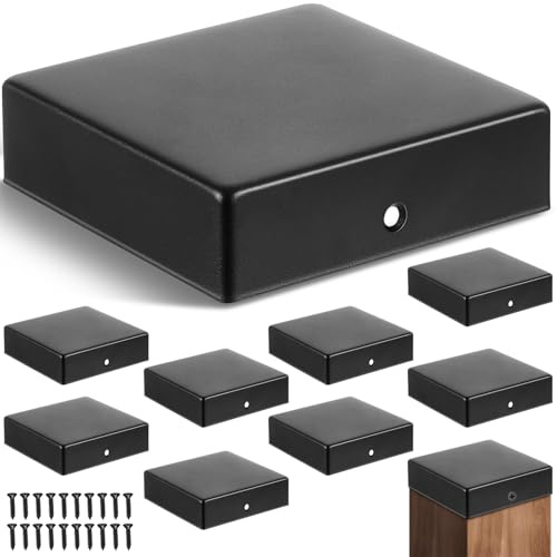 Pelopy 10 Pcs 4 x 4 Flat Pyramid Post Cap for True 3-1/2 x 3-1/2 Wood Posts Black Galvanized Powder Coated Steel Weatherproof Caps Cover for Decks, Porches, or Corridors Mailbox
