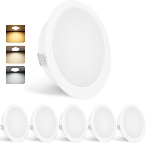 YindaLux 6er Set LED Einbaustrahler 230V 3W 3000K Warmweiß 4000K Neutralweiß 6000K Kaltweiß, LED Spot Ultra Flach 300LM Bohrloch 55-58mm und 15mm Flache, IP44 Möbeleinbauleuchte Einbauspots, Weiß