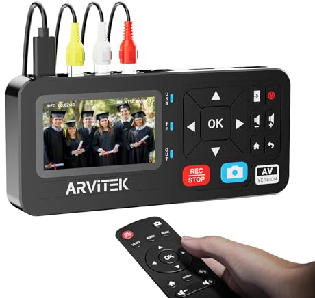 Arvitek VHS VCR to Digital Converter w/3 Screen, Video to Digital DVD Converter Machine w/Remote, HDMI Loopout, Record Video/Audio from VHS,VCR,DVR,AV,RCA,Hi8, Camcorder, Game Consoles, Plug&Play