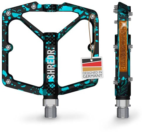 SHREDR. Shine Pedale für MTB | Hochwertige Flatpedals fürs Mountainbike | Mit Reflektoren (StVZO konform) | Special Edition - Unikat (blau/schwarz, XL)