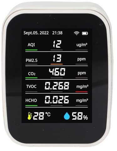 Air Quality Monitor Indoor, Tragbarer Luftqualitätstester HCHO TVOC PM2.5 Temperaturfeuchtigkeitsmessgerät, Luftqualitätsmesser für Home Office School Hotel