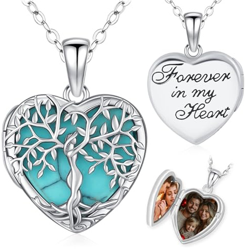 Friggem Lebensbaum Foto Medaillon Kette 925 Sterling Silber Baum des Lebens Anhänger Medaillon Zum öffnen für Bilder, Amulett Familie Halskette für Damen/Mädchen/Schwester