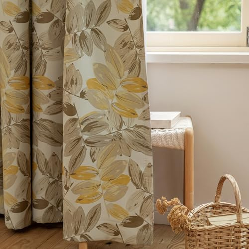 SUOUO Verdunkelungsvorhänge mit Blättern, für Schlafzimmer, Gemustert, Blumenmuster, Raumverdunkelung, H245 x B140 cm, 2er-Set, Fenstervorhänge für Wohnzimmer