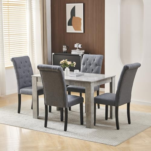 Homullel 120cm Dining Table and 4 Chairs, 4 Seater Kitchen Table and Chairs Set for Space Saving, Dining Room Set for 4, Grey (4 Seaters, Fabric Gray#4)