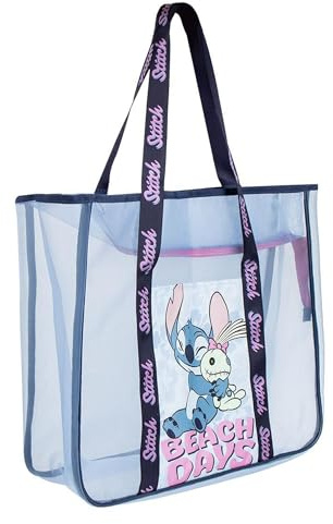 Bolsa Playa Disney Mujeres y Niñas Tote Malla - Bolsa Playa Grande Transparente Disney, Bolso Tote Malla Semitransparente Ligero y Espacioso para Playa, Pisicna Verano