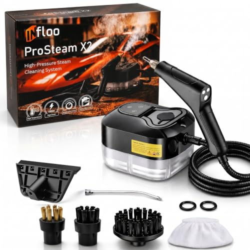 INfloo ProSteam X2 Dampfreiniger 2500W, Handdampfreiniger für Auto, Polster, Fugen, Küche, Bad und Haushalt, Dampfreiniger mit Hochdruckdampf zur Reinigung von Oberflächen