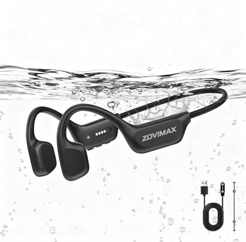 ZOVIMAX Casque Conduction Osseuse Natation, IPX8, Bluetooth 6.0, MP3 8 Go | Écouteurs Natation IPX8 Étanches, Open-Ear Sport Écouteurs Lecteur MP3 Intégré, Micro Anti-Vent, Piscine, Course, Vélo