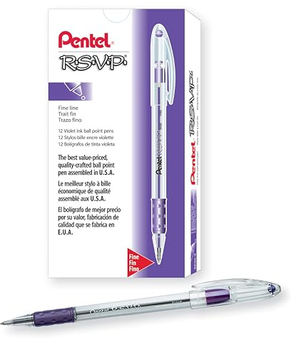Pentel R.S.V.P. Ballpoint Pen, 0.7mm Fine Tip, Violet Ink, Box of 12 (BK90-V)