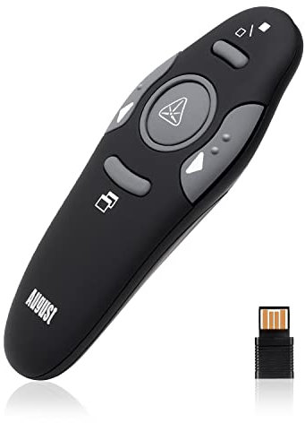 Puntatore Laser per Presentazioni Penna Telecomando Rosso-August LP205R-Presentatore Wireless per Presentazioni Powerpoint / Mini Ricevitore USB da 2.4GHz Compatibile Prezi/Keynote/Windows, Mac