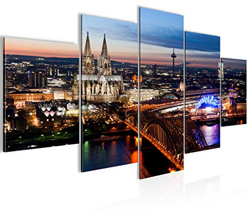 Runa Art Wandbilder Köln 5 Teilig Bild auf Vlies Leinwand Deko Wohnzimmer Schlafzimmer Stadt Panorama Blau 601552a