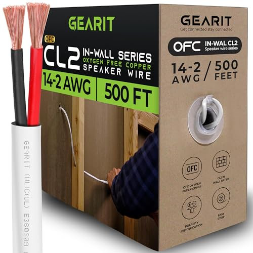 GearIT In-Wall Speaker Wire OFC 2x2.5mm≤ (152.4 Meters - White) Oxygen-Free Copper - Hi-Fi Audio Cable for In-Wall / CL2 Rated / 2-Conductors - 14 Gauge AWG, 500 Feet