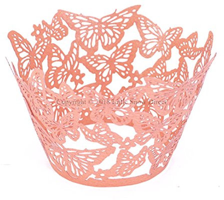 Butterfly 20pcs Laser Cut Cupcake Wrapper Wraps Cases Wedding Birthday Party - Rose Pink
