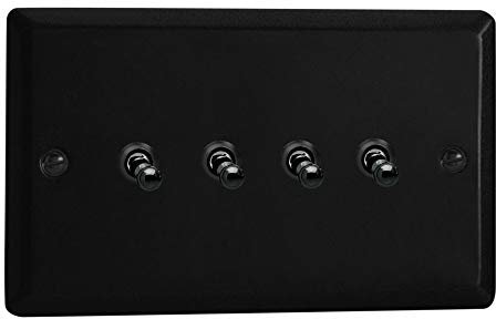 Varilight Interruttore a levetta a 4 vie, 10 A, 1 o 2 vie, doppia placca, nero opaco