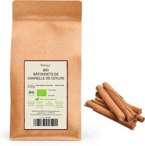 500g de cannelle de Ceylan biologique entière - bâtonnets de cannelle de Ceylan entière à très faible teneur en coumarine, sans additifs - dans un emballage biodégradable