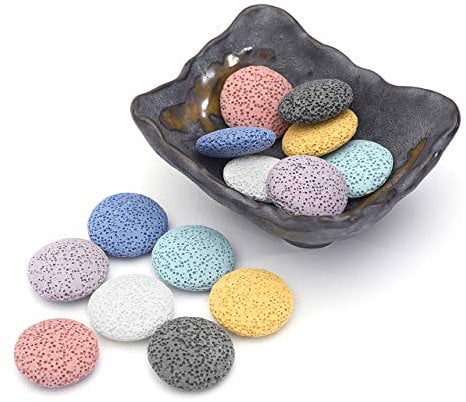 Top Plaza Lavastein Aromatherapie ätherisches Öl Diffusor Set quadratisch Keramik Duftwärmer Schale mit 14 Lavasteinperlen in Herzform Aromatherapy Diffuser Set - 14 Pcs Round Lava Rock Stones