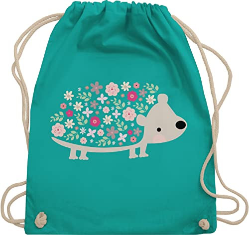 Turnbeutel Rucksack - Taschen - Süßer Igel Frühlingstiere mit Blumen I - Unisize - Türkis - sportbeutel kindergarten tier beutel turnsäckchen mädchen kita stoffbeutel