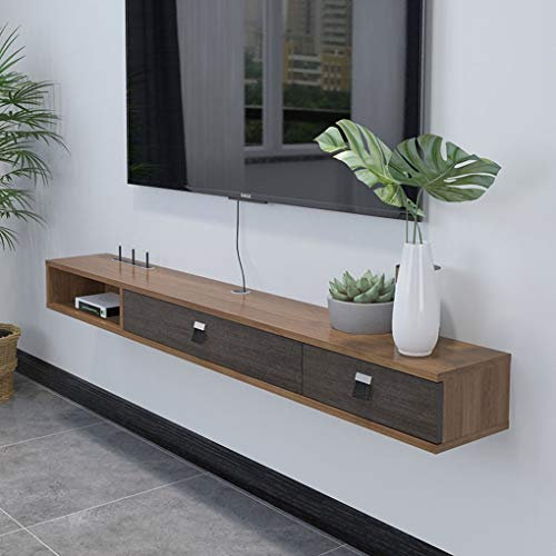 Étagère Meuble de télévision mural avec tablette flottante Console de télévision Meuble de télévision avec console multimédia Console de jeu avec 2 tiroirs et étagère de rangement ouverte Mobilier d'h
