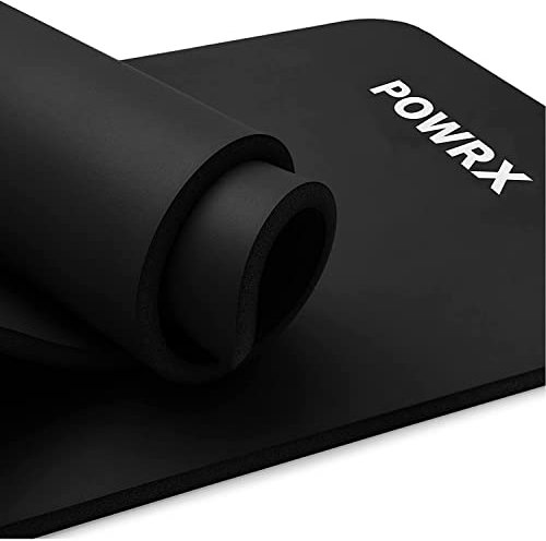 POWRX Gymnastikmatte I Yogamatte (Schwarz, 190 x 80 x 1,5 cm) Inklusive Tragegurt + Tasche + Free Exercise Poster I Hautfreundliche Sportmatte Fitnessmatte rutschfest phthalatfrei