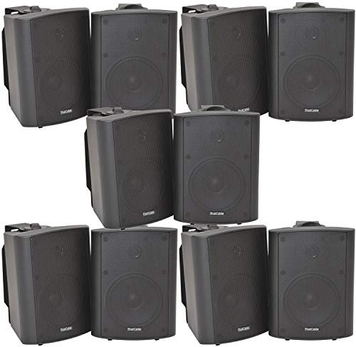 Loops 10x (5 Pairs) - 90W 2 Way Black Wall/Shelf Mounted Stereo Speakers & Brackets – 5.25” 8Ohm – Quality Home Music Loudspeakers For HiFi Surround Sound & Streaming Audio