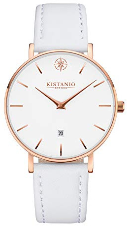 Kistanio Moyen Flache Damenuhr mit Lederband Saphirglas 38 MM Durchmesser Edelstahl Datum Verschiedene Variationen