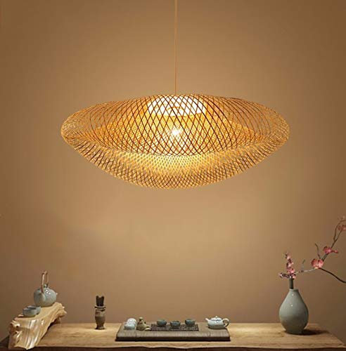 Vintage Pendelleuchte E27 Kronleuchter Retro Industrial Pendellampe Natürlichen Bambus Rattan Gewebt Hängeleuchten Höhenverstellbar Hängelampe Esszimmer Studie Wohnzimmer Cafe Wohnzimmer Lampe,40cm