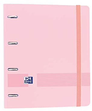Oxford, Archivador 4 anillas plástico polyfoam con recambio y goma Oxford Live & Go, A4+ con recambio 100 Hojas, 5 bandas color y cuadrícula 5x5, color Rosa Chicle