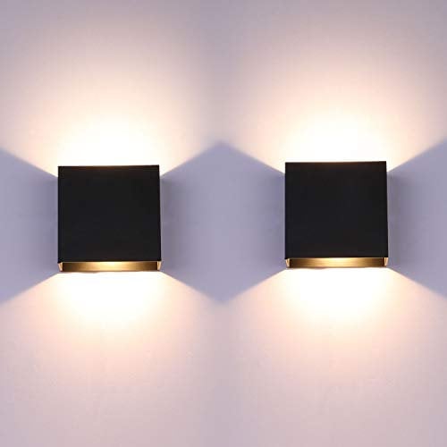 Glighone 2Pcs LED Wall Lights Indoor Up Down Wall Lamp Wall Wash Light Modern Wall Sconce Lighting Black 6W Aluminum for Living Room Bedroom Hallway Corridor, Stairs, Warm White