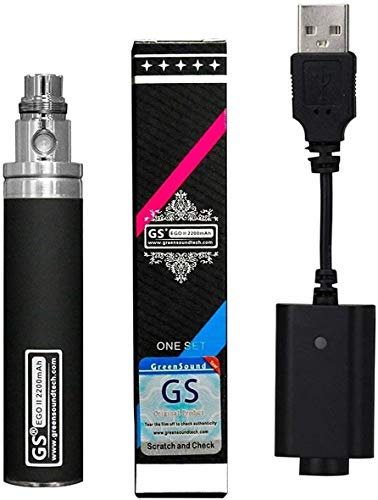 FOXFIVES Black GS EGO II 2200mAh e Cig e Shisha Hookah 3-colour LED indicator Rechargeable Battery & USB Charger Nicotine Free Empty Device