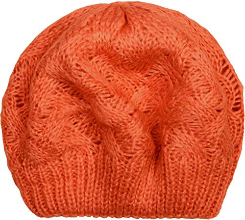 styleBREAKER Damen Strick Baskenmütze mit Zopfmuster, Winter, Barett, Franzosen Mütze 04024166, Farbe:Orange
