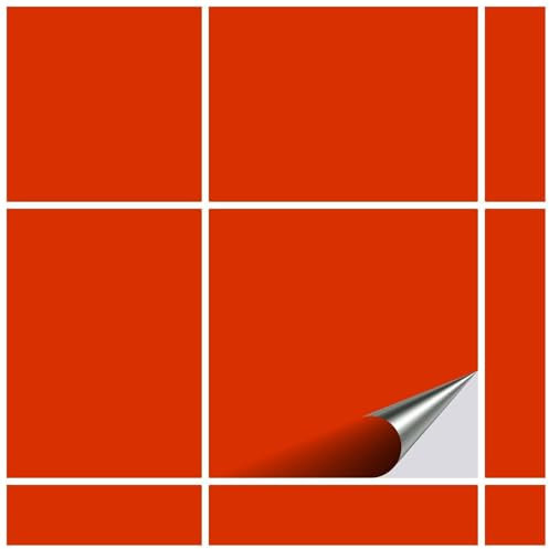 FoLIESEN - Autocollants pour carreaux 20x20 cm | Film autocollant pour carrelage de salle de bains et de cuisine | Retirable sans résidus | carrelage adhesif | 6 pièces, .:orange rouge brillant