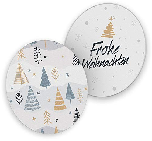 itenga 40x Bierdeckel Weihnachten I Untersetzer aus Pappe I Tannenbäume/Frohe Weihnachten I rund, Ø 10,7 cm I Winter Advent