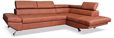 Quattro Meble Echtleder Ecksofa Varsovia 278 x 193 cm Sofa Couch mit Kopfstützen Echt Leder Eck Couch Leder Massif Armagnac (Ecke Rechts 278 x 193 cm)