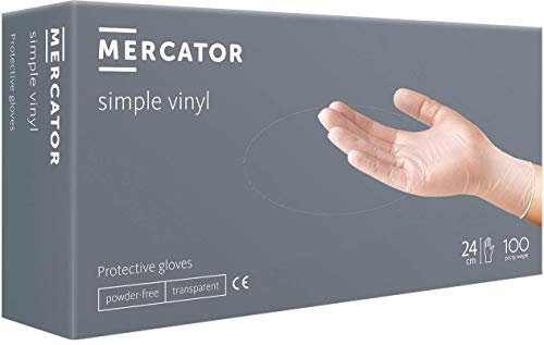 Guanti in vinile MERCATOR SIMPLE VINYL, taglia: XL - 100 pezzi, protettivi monouso senza rivestimento in polvere, guanti protettivi trasparenti, per il fai da te e il bricolage, privi di lattice