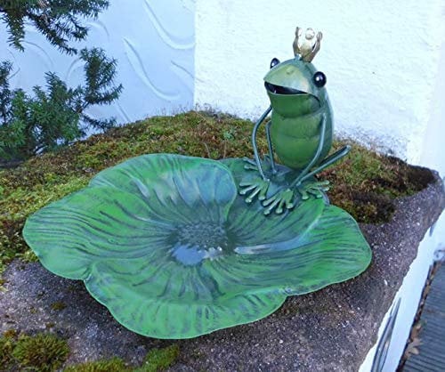 Deko-Impression Vogeltränke Vogelbad Vogel-Futterstelle Blütenform Eisen m. Frosch grün