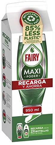 Fairy Maxi Poder Recambio Cartón Lavavajillas Líquido, 950 ml
