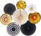 Bestage 8 Pcs Decoration Hanging Party Black Gold Paper Fans Set for Birthday Wedding Graduation Events Accessories