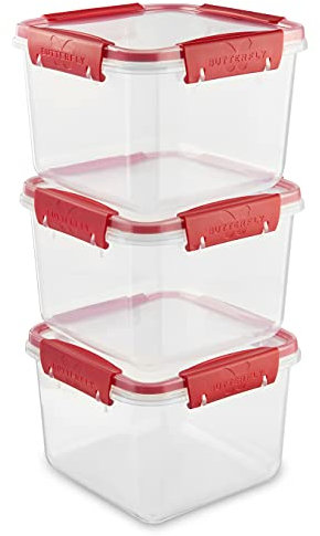 Ganter & May® Butterfly - Set 3 x 1,7 L Frischhaltedosen mit deckel, luftdichte mealprepboxen, -40 bis +100C, BPA frei Kunststoff, Tupperdosen, Mikrowellengeschirr, Gefrierdosen, fur Spülmaschinen