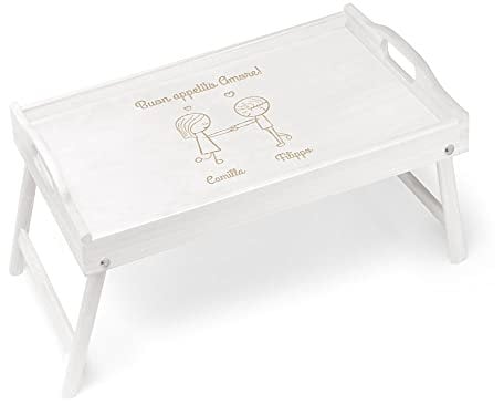 Maverton Tavolino da Letto per Colazione Personalizzato a Laser - Tavolo Pieghevole Bianco - Vassoio Multifunzione - idee regalo per anniversario, matrimonio - Buon appetito