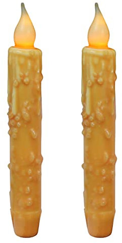 CVHOMEDECO. Real Wax Hand Dipped Battery Operated LED Timer Taper Candles Rustic Primitive Flameless Lights Decor, 6.75 Inch, Orange, 2 PCS in a Package